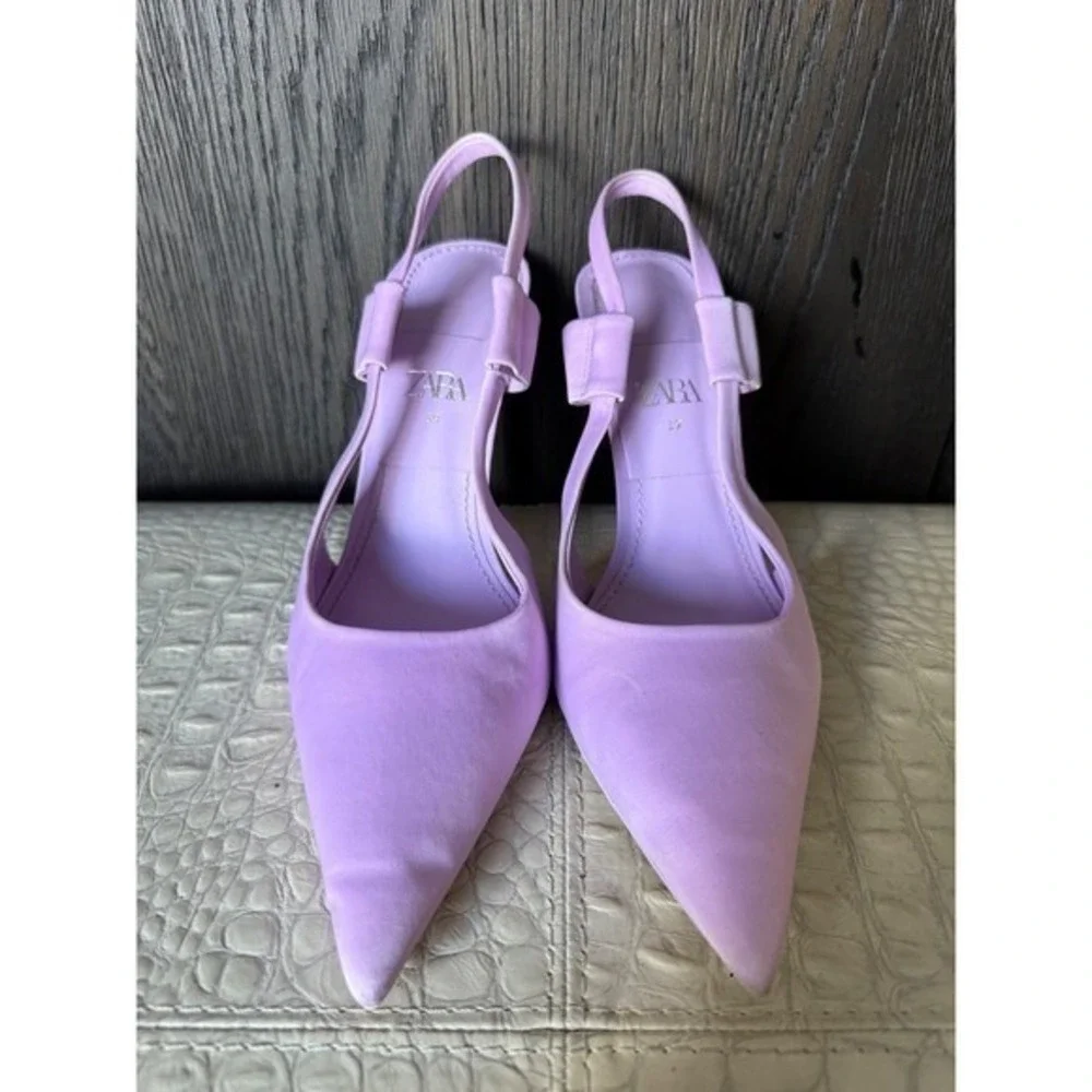 Zara Lavender Slingback Heels Pointed Toe Stiletto Pumps Size 39